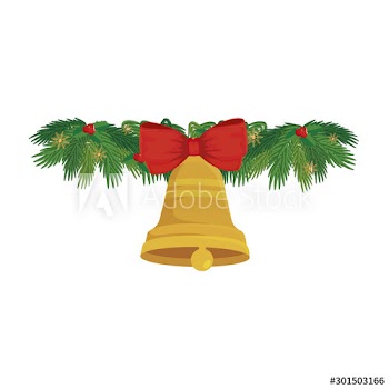 bell christmas decoration with bow ribbon in tropical leafs design