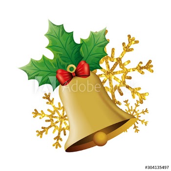 bell christmas decoration with leafs and snowflakes design