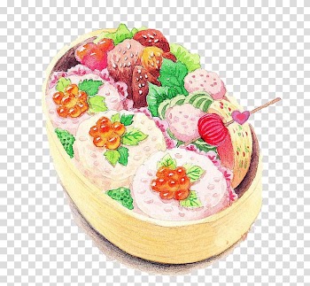 Bento Onigiri Japanese Cuisine Rice Illustration, The color of lead rice and vegetable roll transparent background PNG clipart