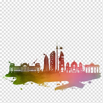 Berlin Rome Skyline Silhouette, Colorful city building silhouettes transparent background PNG clipart