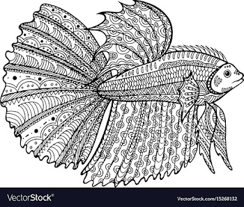 Betta fish hand drawn coloring page vector image