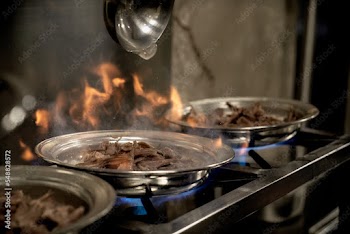 Beyran soup is ready to serve after boiling on the gas stove..