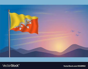 bhutan flag in the morning sun