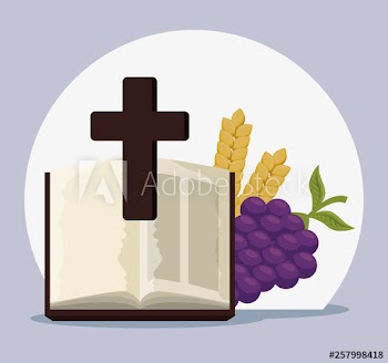 bible with cross and grapes to first communion