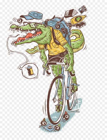 Bicycle Cartoon - Cycling crocodile 