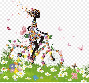Bicycle Flower Clip art - Colorful spring woman silhouette vector material 