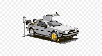 Biff Tannen Dr. Emmett Brown Marty McFly Back to the Future DeLorean time machine - White cartoon future car 