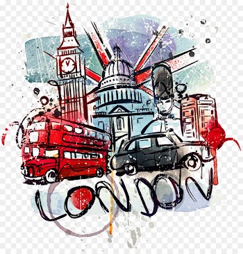 Big Ben Bus London Landmark Wall decal - Vector watercolor illustration London 