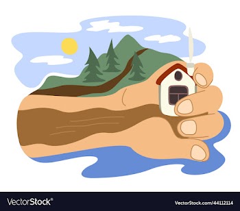 big hand holding small house surrounded