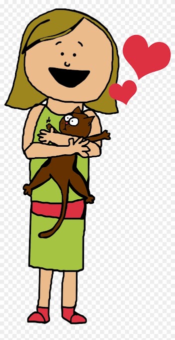 Big Image - Cartoon Girl Hugging Cat