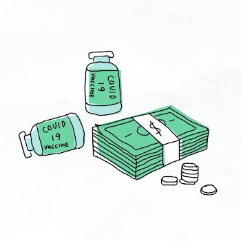 Big pharma covid 19 vaccine vector doodle illustration