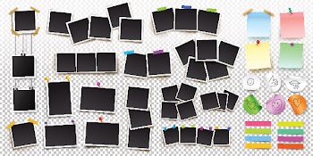 Big set of square vector photo frames on sticky tape, pins and...