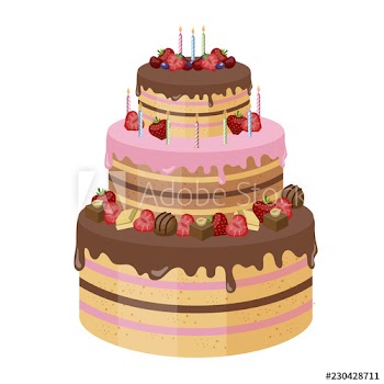 Big tasty cake with candle and berries for birthday
