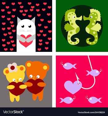 Big valentines day set with cute funny animals vector image
