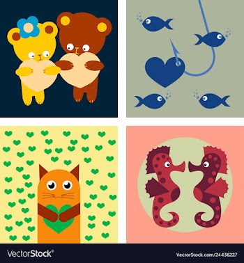 Big valentines day set with cute funny animals vector image