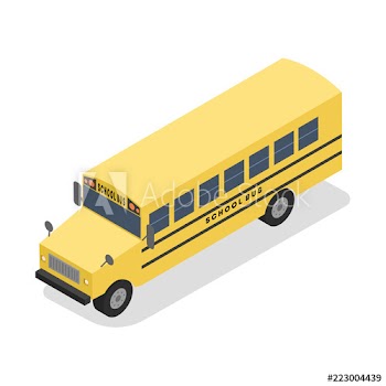 Big yellow isometric school bus for pupil