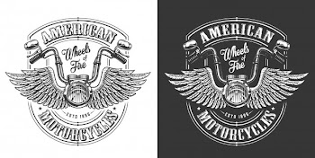 Biker emblem with wings Free Vector