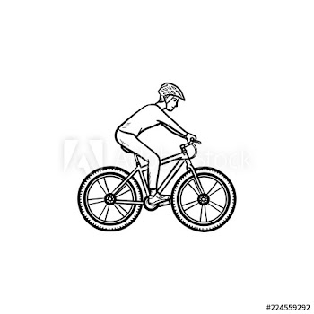 Biker riding mountain bike hand drawn outline doodle icon