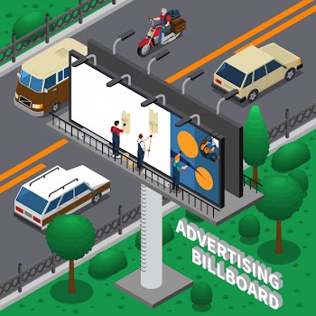 Billboard isometric composition Free Vector