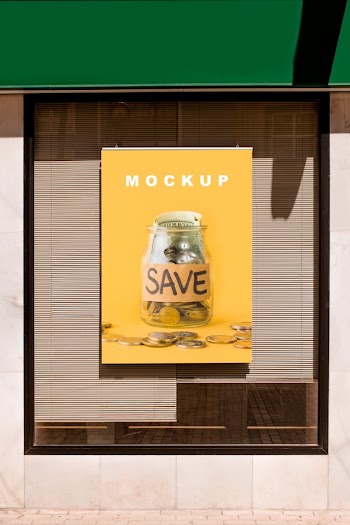 Billboard mockup on shop window Free Psd