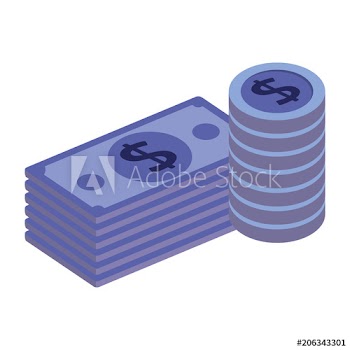 bills dollars and coins money isometric design