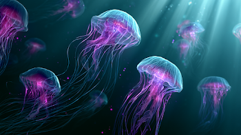Bioluminescent Jellyfish in Dark Ocean Water
