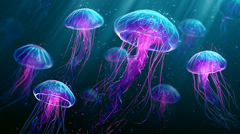 Bioluminescent Jellyfish in Dark Ocean Waters