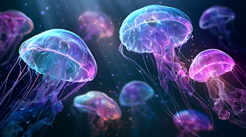 Bioluminescent Jellyfish in Deep Ocean