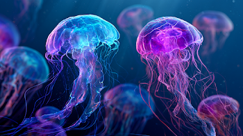 Bioluminescent Jellyfish in Deep Ocean
