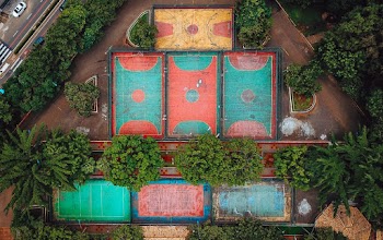 Bird's-eye Photography of Basketball Courts