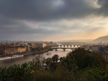 Bird's Eye View of Bridge Between Buildings