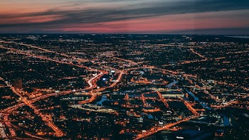 Bird's Eye View Of City During Dawn