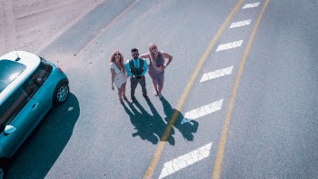 Bird's Eye View Of People Standing On Road