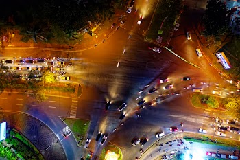 Bird's Eye View Of Roadway During Evening