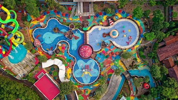 Bird's-eye View of Swimming Pool and Slides