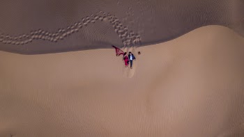 Bird's-eye View Photo of Man and Woman on Shoreline