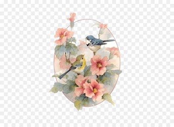 Bird Drawing Art Illustration - Birds flowers 