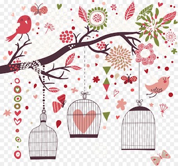 Bird flight Drawing Shape - Warm color small fresh birds and birdcages 