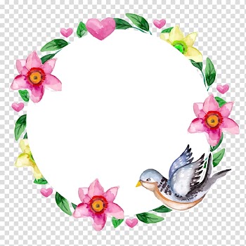 Bird , Floral design Watercolor painting, flower decorative round box transparent background PNG clipart