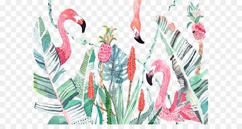 Bird Flower Animal Illustration - Banana leaf pattern painted red-crowned crane 