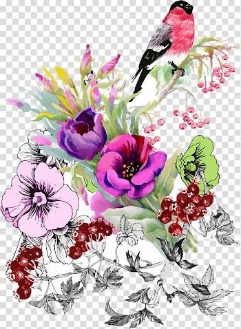 Bird Flower Watercolor painting Drawing, watercolor bird transparent background PNG clipart