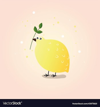 bird in the form of a lemon with a green branch