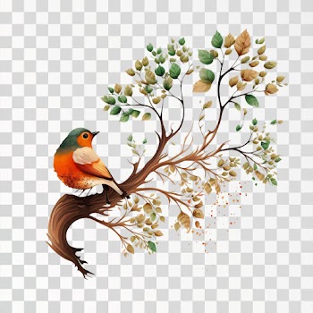 Bird on tree PNG transparent