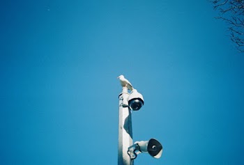 Bird Perched on White and Black Surveillance Camera
