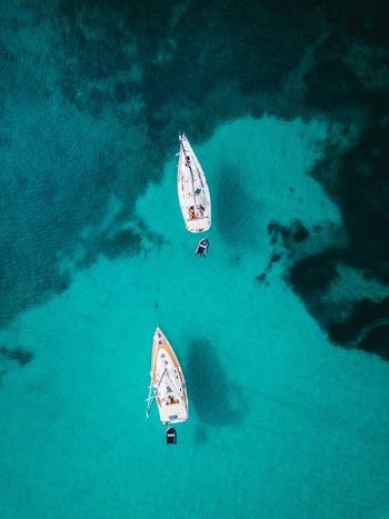 bird's eye photography of two boats sailing on sea