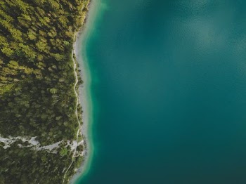bird's eye view of island and sea