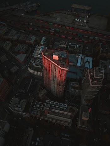 bird's eye view of red high-rise building