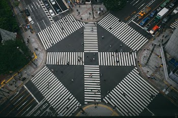 bird's eye view of street crossing
