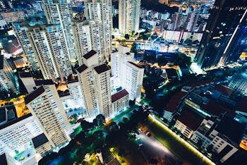 bird's eye view photo of city during night time