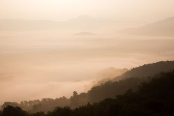 bird's eye view photography of mountain with fogs